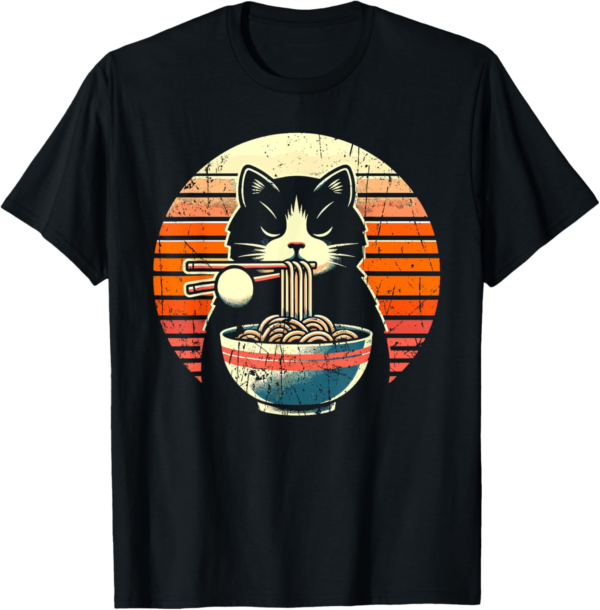 cat eating ramen vegan tees